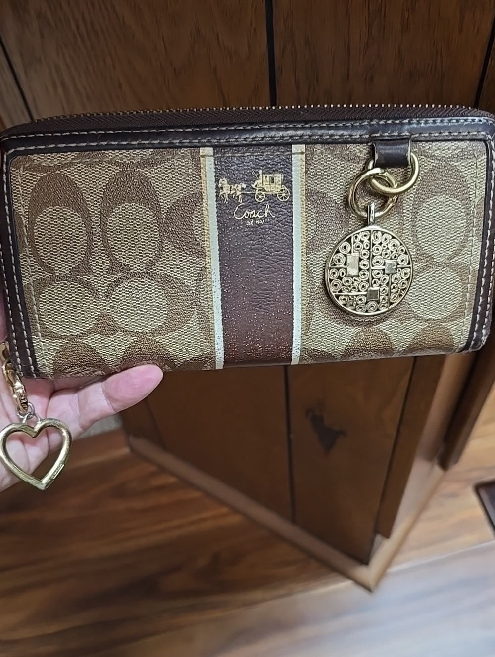 Coach Vintage Brown Signature Zip Wallet Wristlet - Designer Style